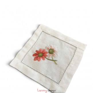 Bộ 6 lót ly vuông thêu cúc hồng 10*10cm